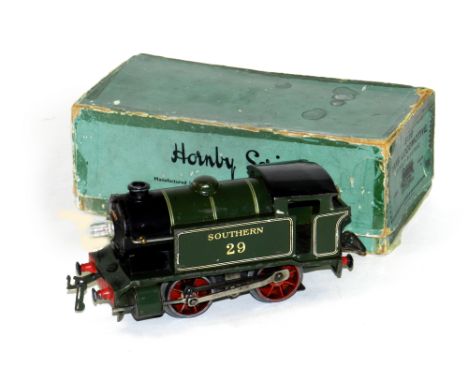 Hornby 0 Gauge Electric Southern E120 Tank Engine, 0-4-0 in lined Southern Railway green, with utility box. Locomotive Number