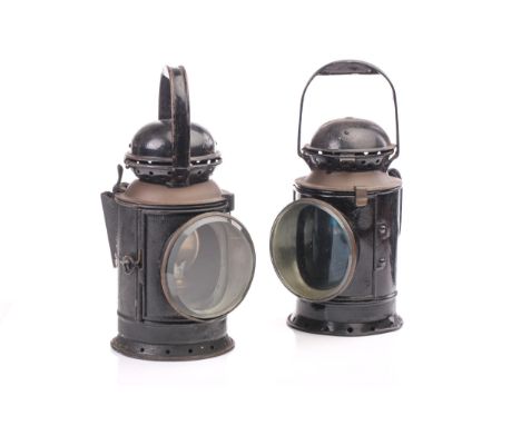 Of railway interest, a G Polkey Limited Birmingham GWR signal lamp/lantern, single clear lens, black painted body, together w