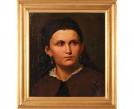 Continental School, 19th Century, Portrait of a Shepherd Girl, initialled L.N. and dated 1854, oil on canvas, framed, 40 x 36