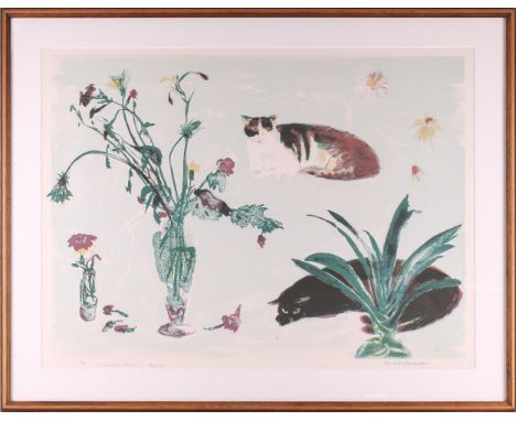 † Elizabeth Violet Blackadder (1931-2021), 'Calico and Black Cat Beside Vase', signed and dedicated 'To Anne from Elizabeth M
