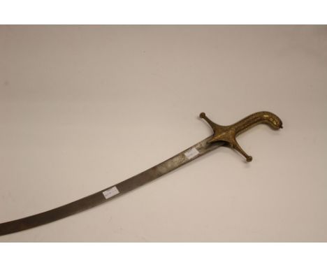 19th Century Indian Talwar sword. Gilt niello decoration to hilt. Curved 79cm blade. No scabbard.