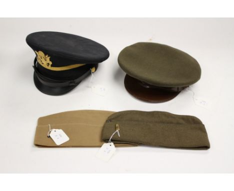 WW2 US Army Enlisted Man's service dress visor cap in OD wool size 7: WW2 US Army Officers Overseas cap in OD Wool with 2nd L