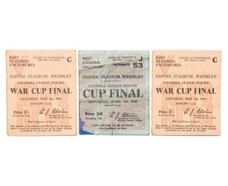 Cup Final Tickets: A set of three Cup Final tickets to comprise: War Cup Final tickets (2) from the 1943 final and a Football