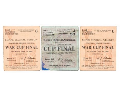 Cup Final Tickets: A set of three Cup Final tickets to comprise: War Cup Final tickets (2) from the 1943 final and a Football