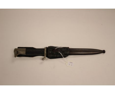 WW2 Third Reich K98 Dress Bayonet. 20cm plated blade marked "Solingen" only. Complete with scabbard and black patent leather 