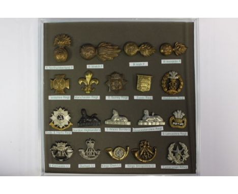 A collection of twenty British Army Infantry Regt collar dogs. All singles. Pre 1970. To include Gordon Highlanders, South Wa
