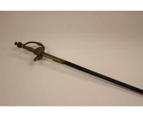 Dress Sword with worn 80cm etched decorated single edged blade. No maker or retailer marks visable. Gilded brass clamshell gu