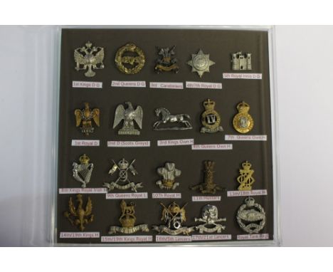 A collection of twenty WW2 and later British Army Cavalry Collar Dogs. Well presented in plastic case and each one labled. To