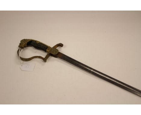 WW2 Third Reich Heer Officers Lion head Sword. Brass guard with some original gilded finish. Wire bound grip. Red glass eyes.