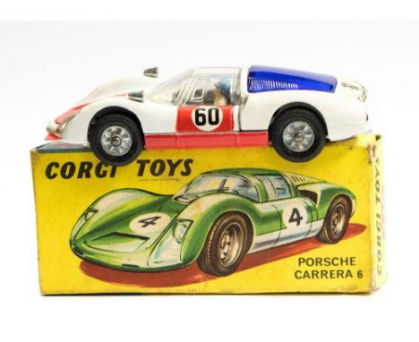 Corgi: A boxed Porsche Carrera 6, 330, white body, red bonnet and doors, blue engine cover, original carded box, vehicle good