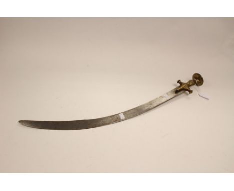19th Century Indian Talwar style sword with gilt neillo floral decorated hilt. 72 cm curved blade. No markings. No scabbard.