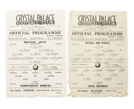 Friendly Programmes: A Royal Air Force v. Civil Defence programme, 11th September 1943, together with a British Army v. Norwe