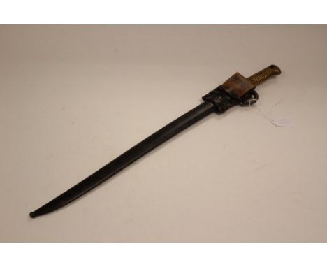 French 1866 Pattern Chassepot Bayonet and scabbard. Dated 1871 to spine of blade. Numbered 60179 to crossguard. Non standard 