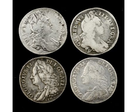 1696 and 1696 Y William III Sixpences and 1746 Lima and 1757 George III Sixpences (4) 