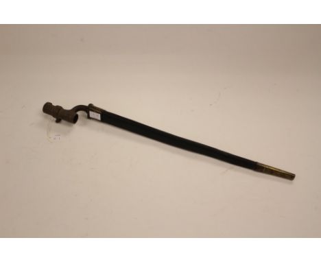 Brown Bess Bayonet with 44cm long blade. No markings. Complete with lather scabbard with brass furniture. 