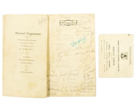 Derby County Memorabilia: A Derby County signed Supper Menu, commemorating 50 years of Derby County, 1884-1934, signed by ove