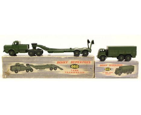 Dinky: A boxed Tank Transporter, 660, box worn and a boxed 10-Ton Army Truck, 622, vehicle slightly worn, box worn. (2)