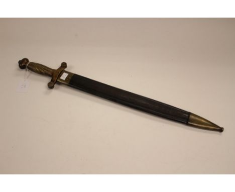 French 1831 pattern hanger Short Sword. Brass hilt. 48cm long double edged blade marked "Talabot Paris" 992 to crossguard. Co