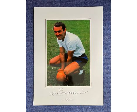 Jimmy Greaves signed 16 x 12 coloured print. Print shows Greaves posing for a photo whilst titled Tottenham Hotspur's greates