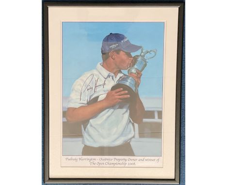 Golf Open Champion Padraig Harrington Signed Colour Print of Harrington In Black Frame Measuring 24x18 inches. Harrington was