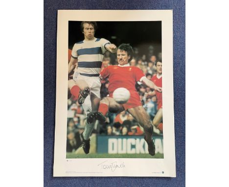 Tommy Smith Liverpool signed 16 x 23 Coloured big blue tube print. Print shows Liverpool's tough-tackling Tommy Smith in acti