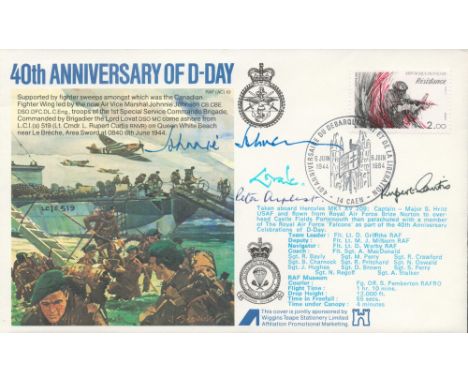 WW2 AVM Johnnie Johnson, Rupert Curtis, Peter Ayerst signed 40th Anniversary of D-Day Flown First Day Cover. Lord lovat Signa