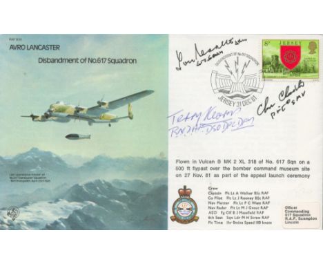 WW2 Dambusters Tom Bennett, Terry Kearns and Chan Chandler Personally Signed RAF B30 Avro Lancaster Disbandment of 617 Squadr