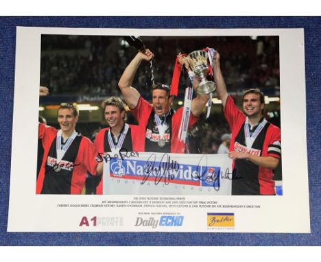 Gareth O'Connor, Stephen Purches, Steve Fletcher and Carl Fletcher signed coloured print. Print shows AFC Bournemouth 5 Linco