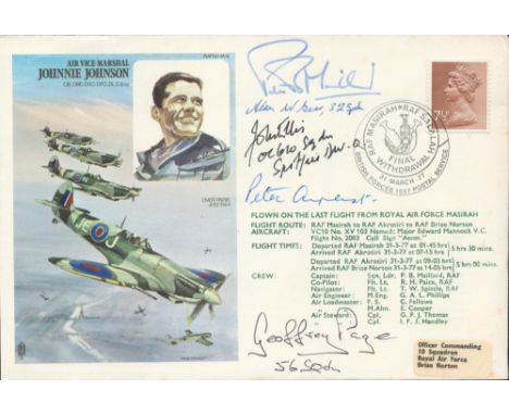 WW2 RAF Alan W Gear, Geoffrey Page, Peter Ayerst, John Ellis Signed AVM Johnnie Johnson FDC. 224 of 500 Covers Issued. Britis