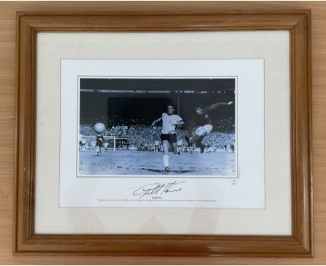 Football Sir Geoff Hurst Signed 198 650 Colourised Print, Housed in Wooden Frame Measuring 23x19 inches overall. Print Shows 