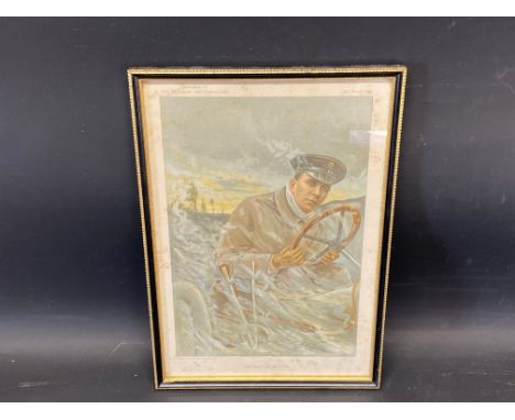 A framed and glazed coloured print by Faustin titled 'The Best of Drivers' depicting Stanley Edge, 1905.