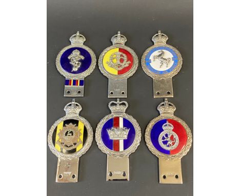 Six Gaunt enamel regimental car badges to include County of Kent Squadron Auxiliary Airforce.