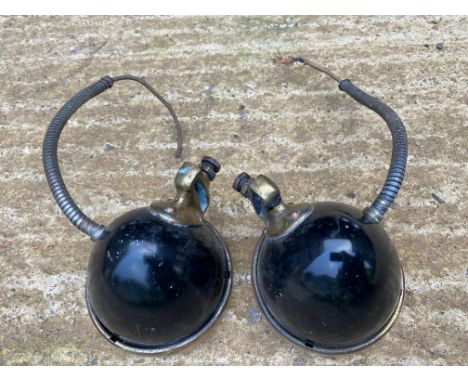 A small pair of brass rimmed black enamel sidelamps, 3 3/4" diameter. 
