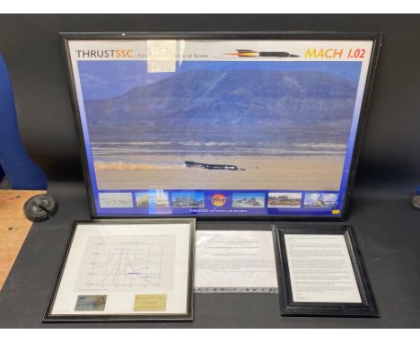 Thrust SCC - a large scale Christopher Rossi photographic print of the record run 1997, plus a framed and glazed original tel