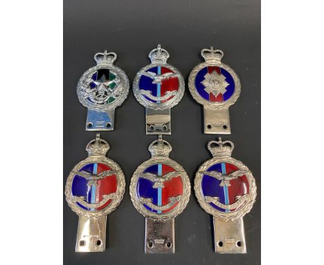 Six Gaunt enamel regimental car badges.