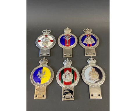 Six Gaunt enamel regimental car badges to include The City of London Yeomanry.