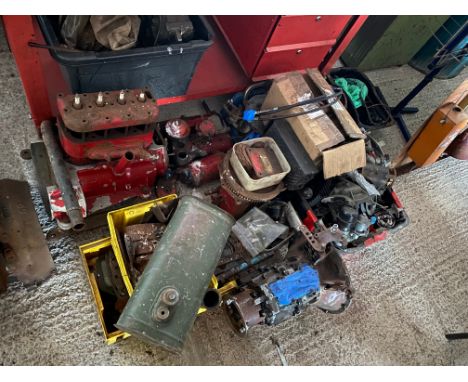 An autojumbler's lot of various mechanical parts including Austin 7 marine engine.