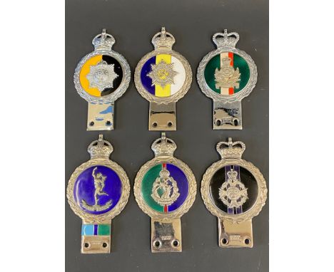 Six Gaunt enamel regimental car badges to include Intelligence Corps.
