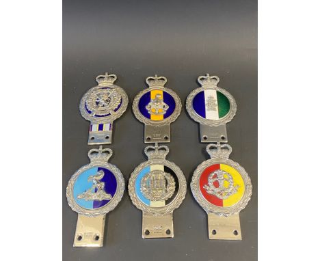 Five Gaunt enamel regimental car badges to include The London Scottish Regiment and one other. 