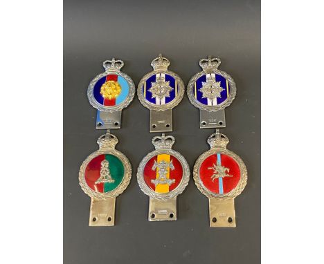 Six Gaunt enamel regimental car badges to include Royal Pioneer Corps. 