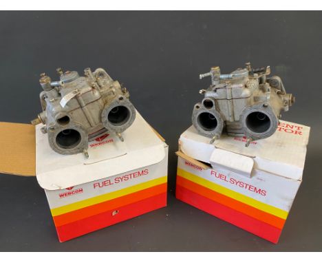 A pair of Solex ADDHE carburettors with connecting pipe, as removed from an Alfa-Romeo. 
