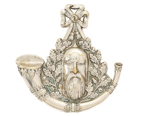 Welsh. Royal Anglesey Light Infantry Militia Victorian glengarry badge circa 1874-77.Good scarce die-stamped silver plated on