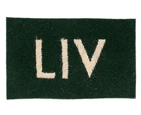 2nd Bn Dorsetshire Regiment Foreign Service helmet cloth pagri badge.Good scarce white embroidered LIV on green felt rectangl