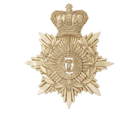 South Africa. Cape Town Highlanders Victorian helmet plate circa 1885-99.Good die-stamped white metal crowned star bearing la