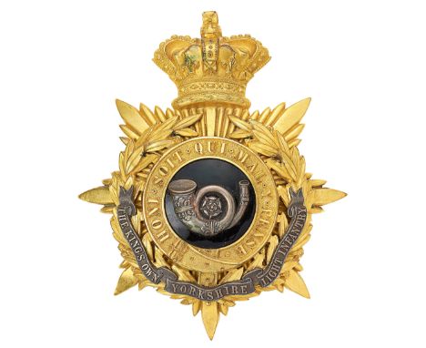 Kings Own Yorkshire Light Infantry Victorian Officers helmet plate circa 1891-1901.Fine rich gilt crowned star mounted with l