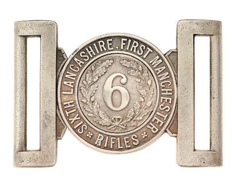 6th Lancashire Rifle Volunteer Corps or 1st Manchester Rifles Victorian waist belt clasp circa 1860.Good scarce white metal i