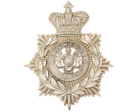 Manchester Regiment 3rd and 4th Militia Battalions Victorian  helmet plate circa 1881-1901.Good scarce die-stamped white meta