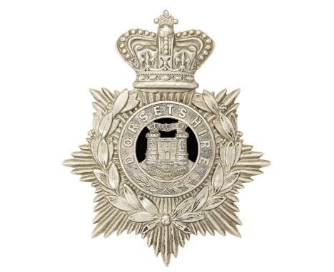 3rd (Militia) Bn. Dorsetshire Regiment Victorian helmet plate circa 1881-1901.Good scarce die-stamped white metal crowned sta
