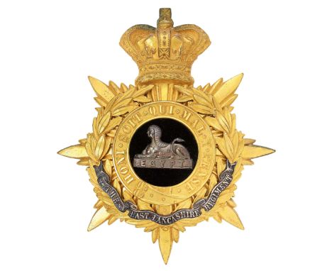 East Lancashire Regiment Victorian Officers helmet plate circa 1881-1901.Fine rich gilt crowned star mounted with laurel spra