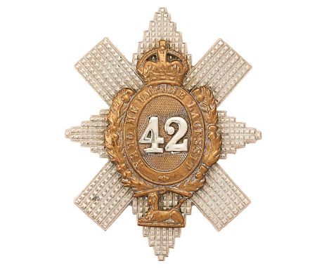 Scottish. Black Watch Sergeants post 1937 glengarry badge.Good scarce die-stamped white metal Thistle star mounted with brass